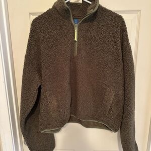 Old Navy Olive Green Sherpa Half Zip Jacket